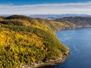 Aerial view of the Saguenay Fjord in autumn